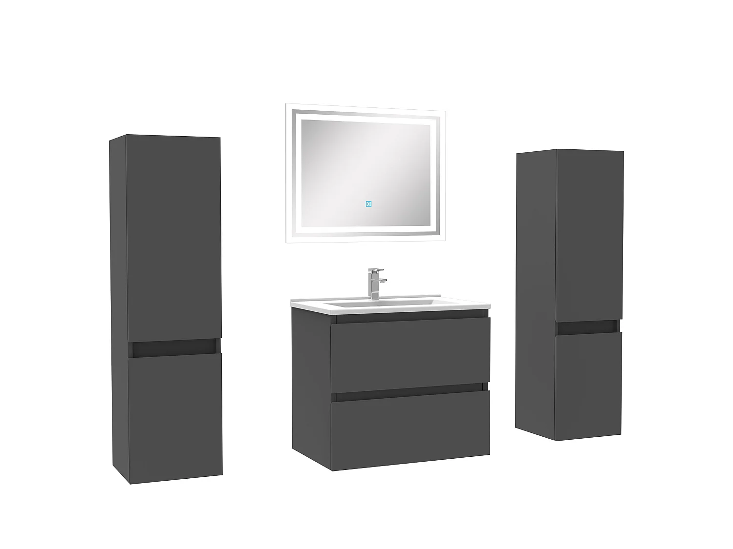 Ensemble meubles Salle de Bain 60cm avec colonnex2 + miroir lumineux Anthracite