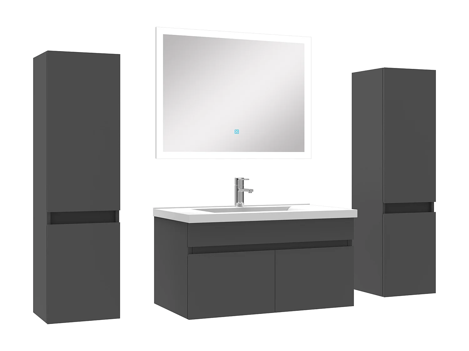 Ensemble meuble simple vasque L.80cm avec colonne + miroir Anthracite