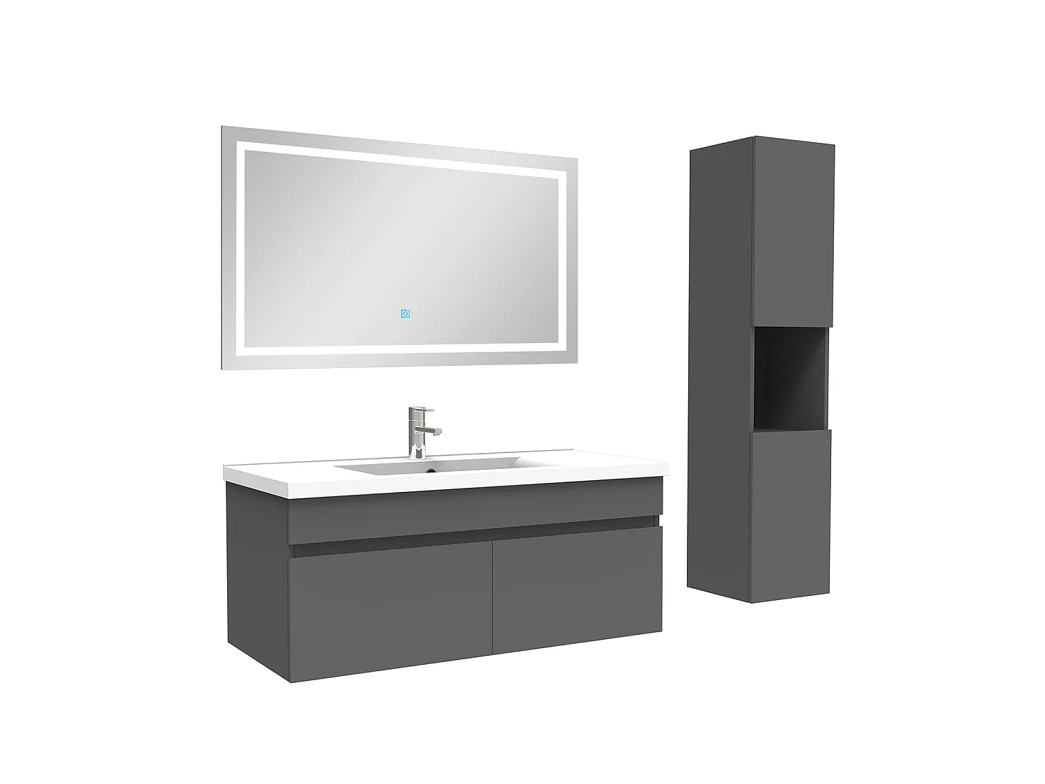 Ensemble meuble salle de bain + vasque + miroir lumineux + colonne 100cm Anthracite,Aica