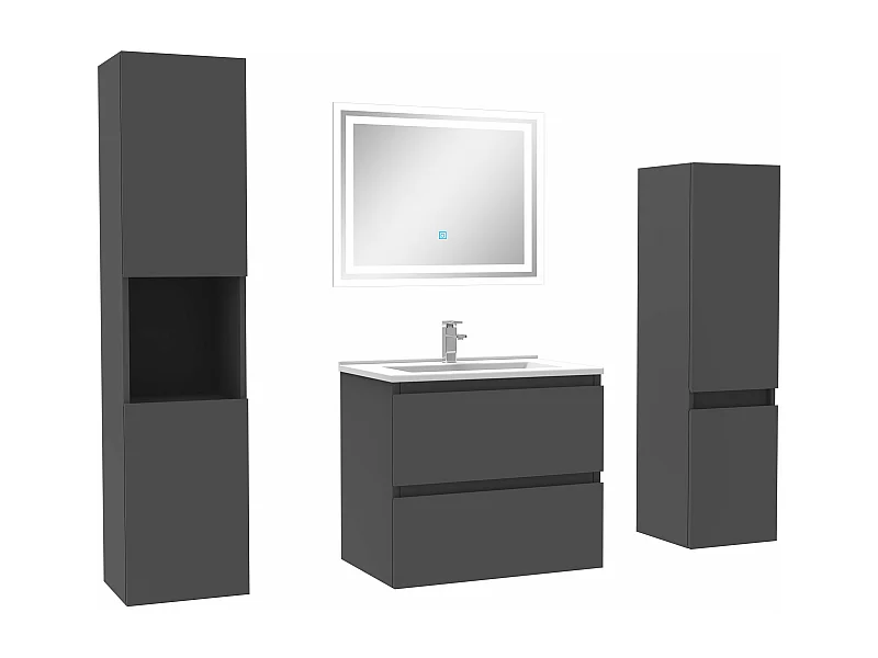 Ensemble meubles Salle de Bain 60cm vasque et colonnex2 et miroir lumineux Anthracite