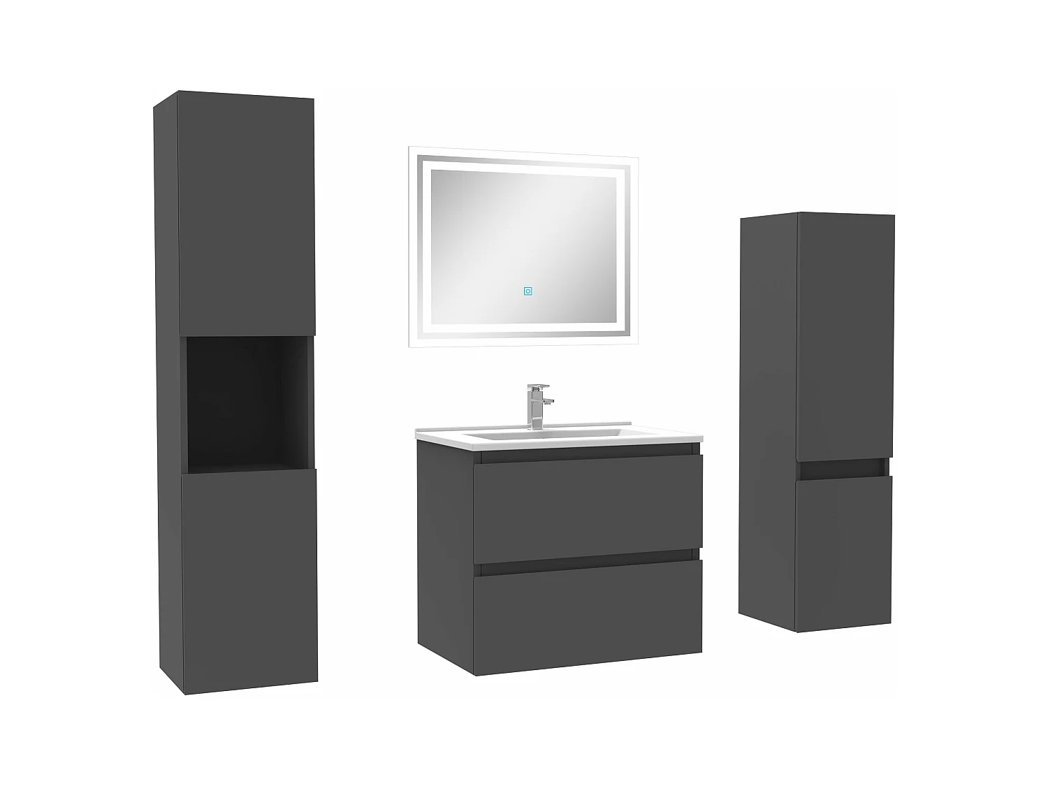 Ensemble meubles Salle de Bain 60cm vasque et colonnex2 et miroir lumineux Anthracite