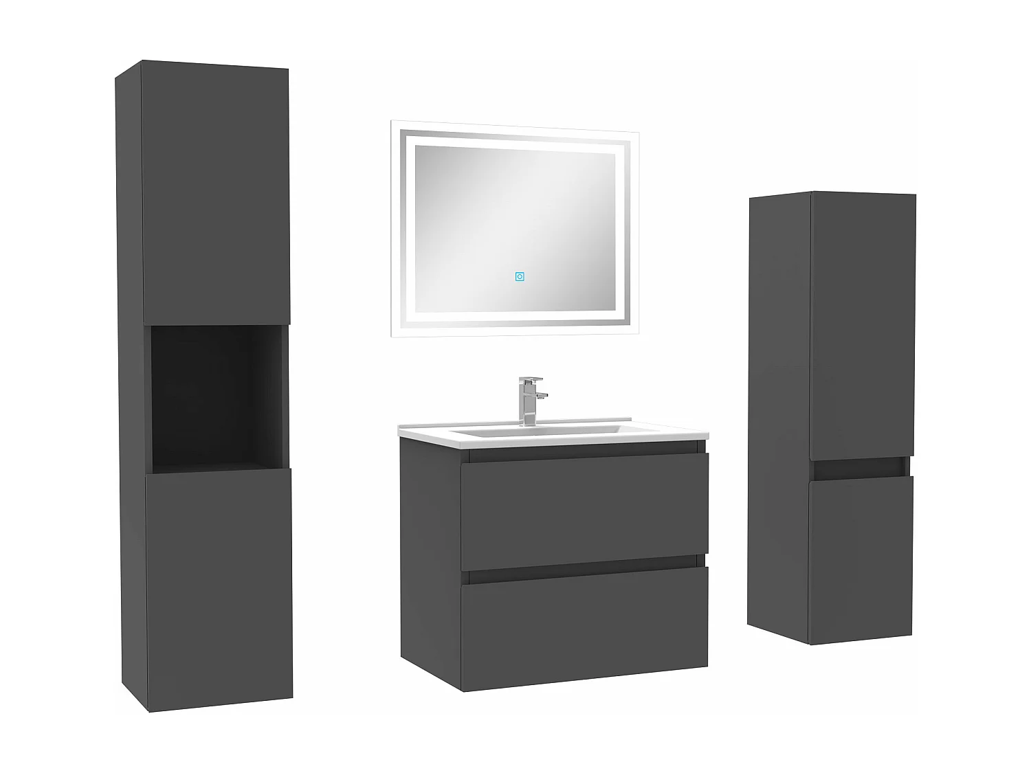 Ensemble meubles Salle de Bain 60cm vasque et colonnex2 et miroir lumineux Anthracite