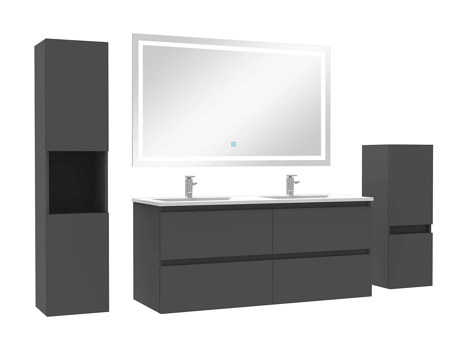 Ensemble meubles Salle de Bain 120cm double vasque + colonne + miroir LED Anthracite