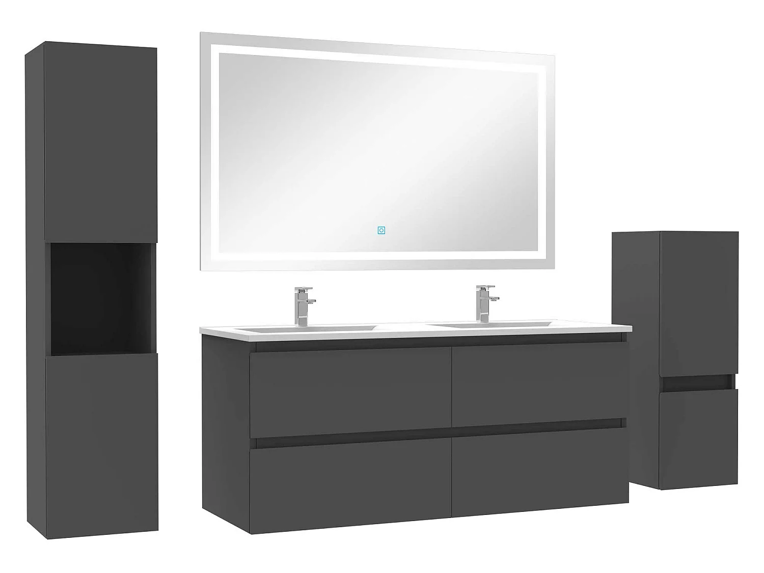 Ensemble meubles Salle de Bain 120cm double vasque + colonne + miroir LED Anthracite