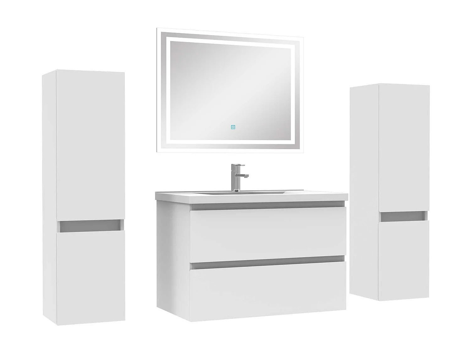 Ensemble meubles Salle de Bain 80cm avec colonnex2 + miroir lumineux Blanc