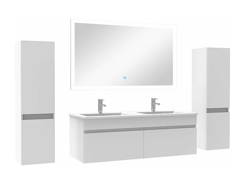 Ensemble meuble double vasque L.120cm avec colonne + miroir Blanc