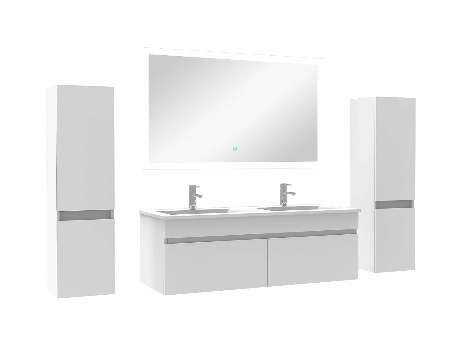 Ensemble meuble double vasque L.120cm avec colonne + miroir Blanc