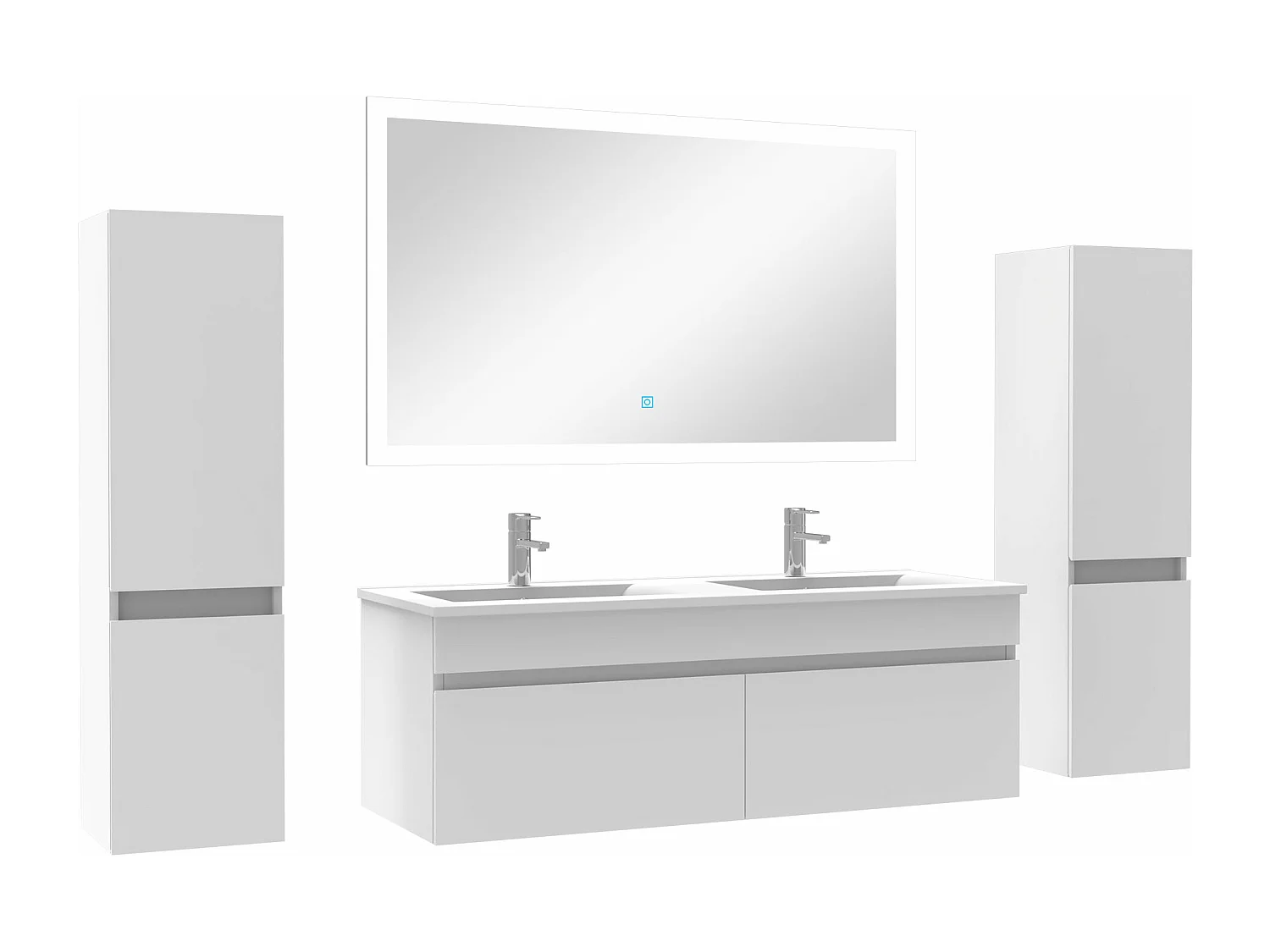 Ensemble meuble double vasque L.120cm avec colonne + miroir Blanc