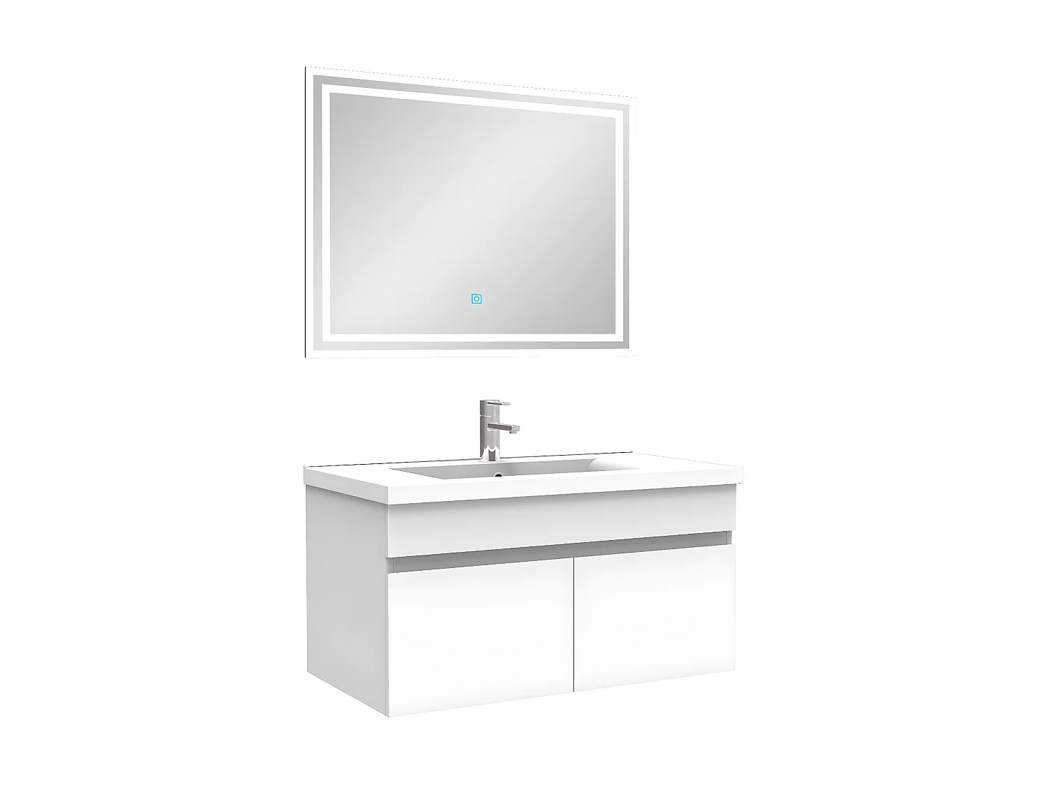 Ensemble Salle De Bain 80cm meuble blanc avec miroir lumineux, Aica