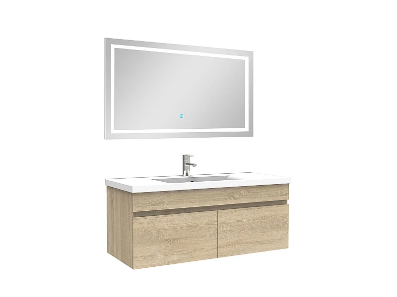 Ensemble meuble et vasque et miroir lumineux 100cm meuble salle de bain Chêne Wotan,Aica