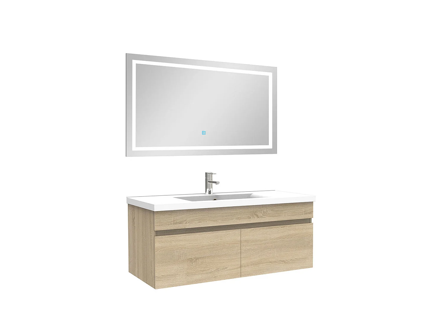 Ensemble meuble et vasque et miroir lumineux 100cm meuble salle de bain Chêne Wotan,Aica