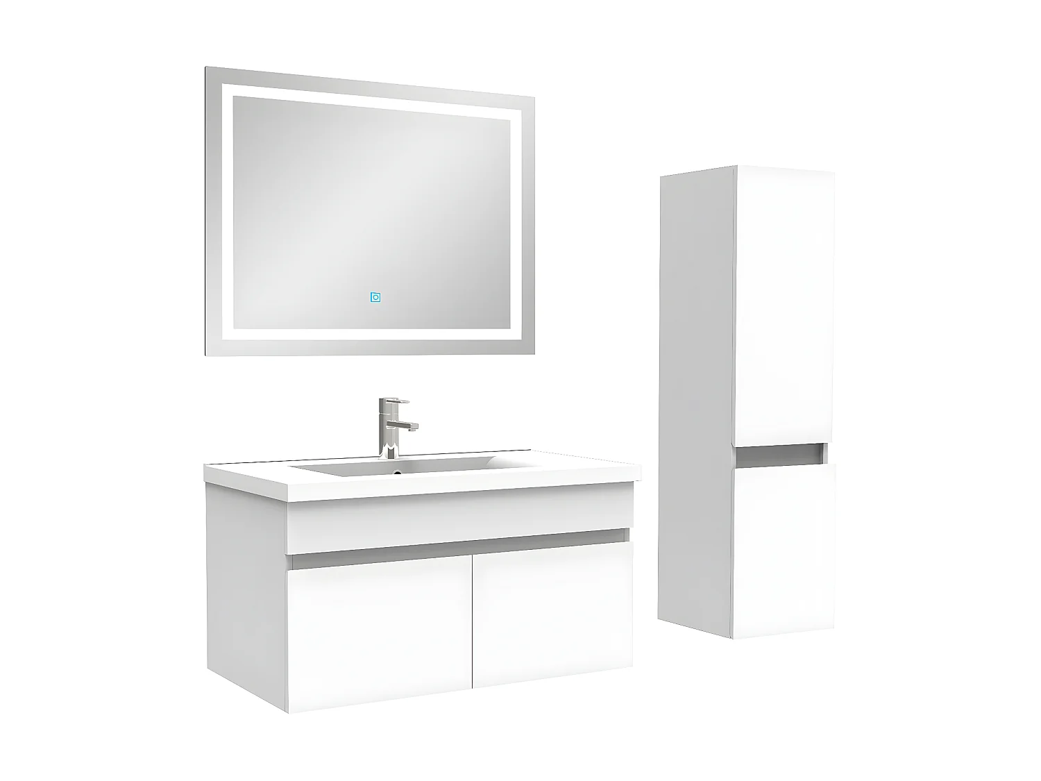 Ensemble meuble + vasque + miroir lumineux + colonne 80cm meuble salle de bain Blanc,Aica