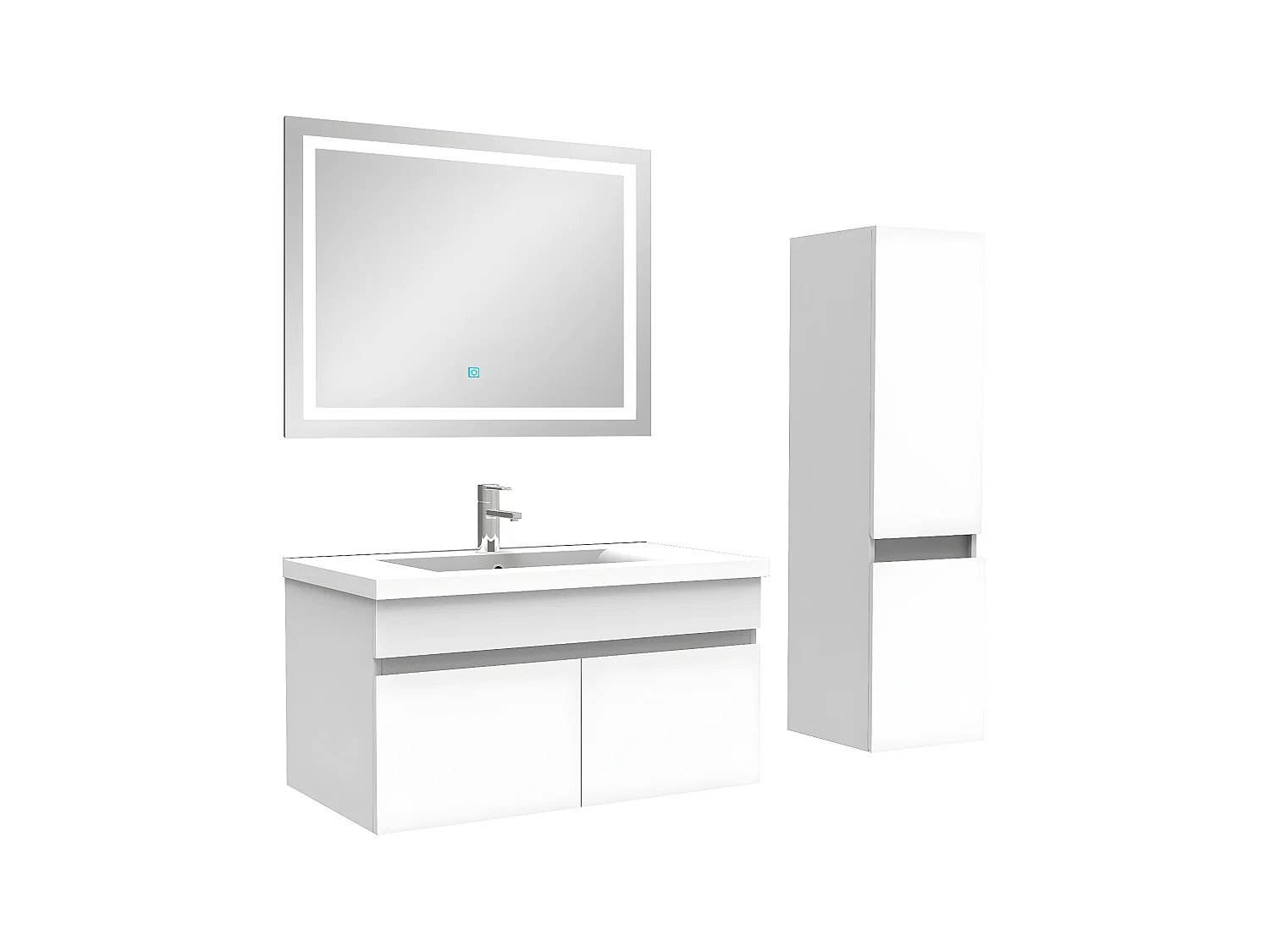 Ensemble meuble + vasque + miroir lumineux + colonne 80cm meuble salle de bain Blanc,Aica