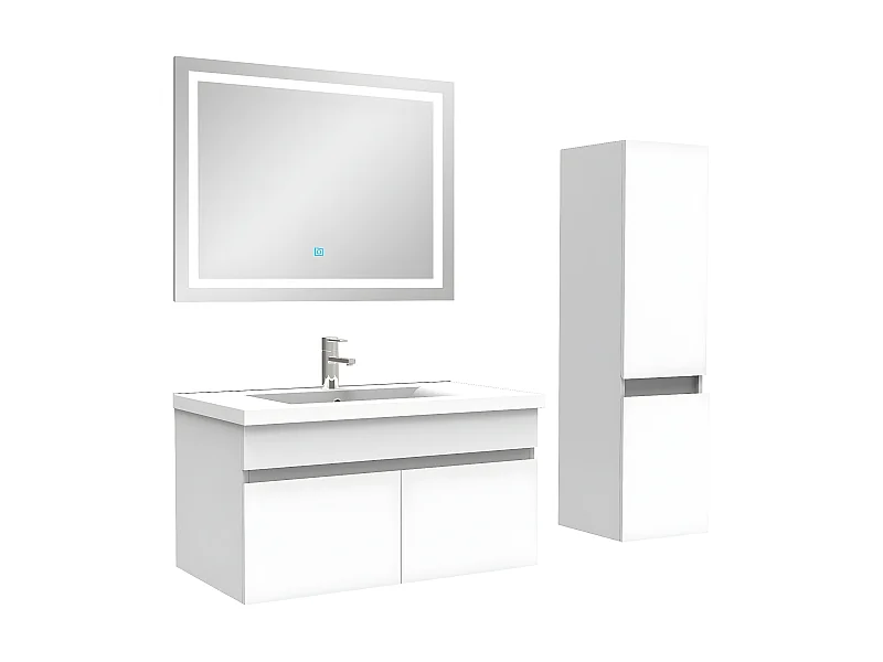 Ensemble meuble + vasque + miroir lumineux + colonne 80cm meuble salle de bain Blanc,Aica