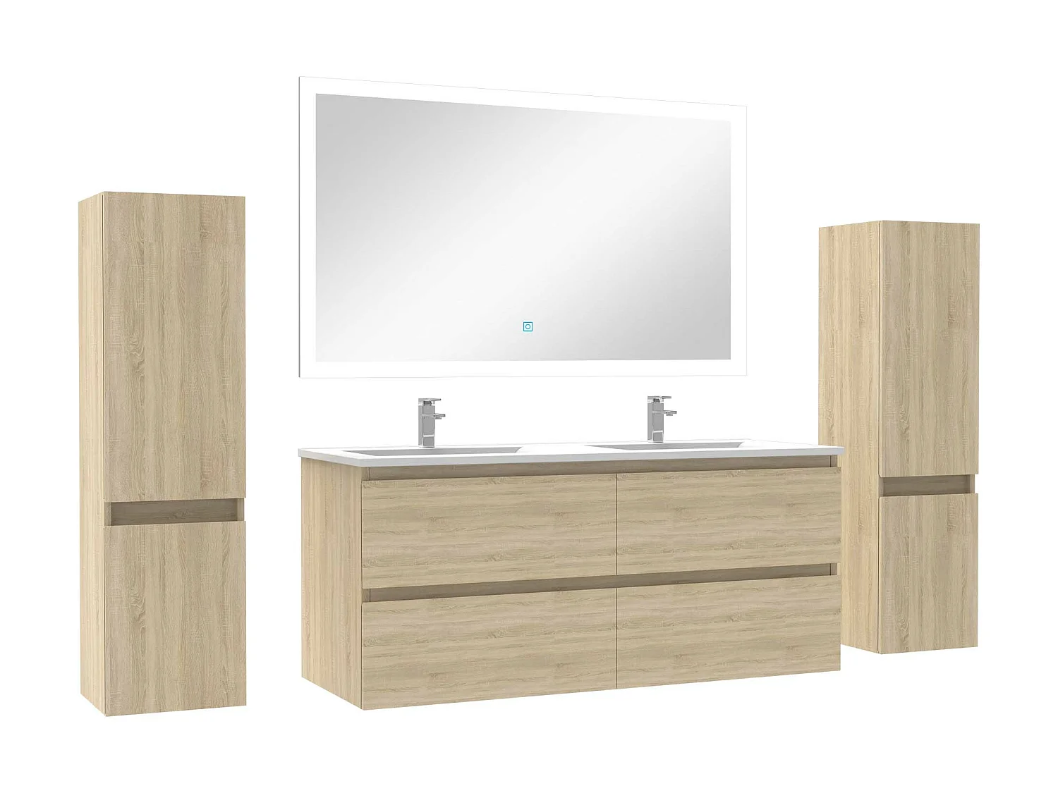Ensemble meubles Salle de Bain 120cm vasque + colonnex2 + LED miroir Chêne Wotan