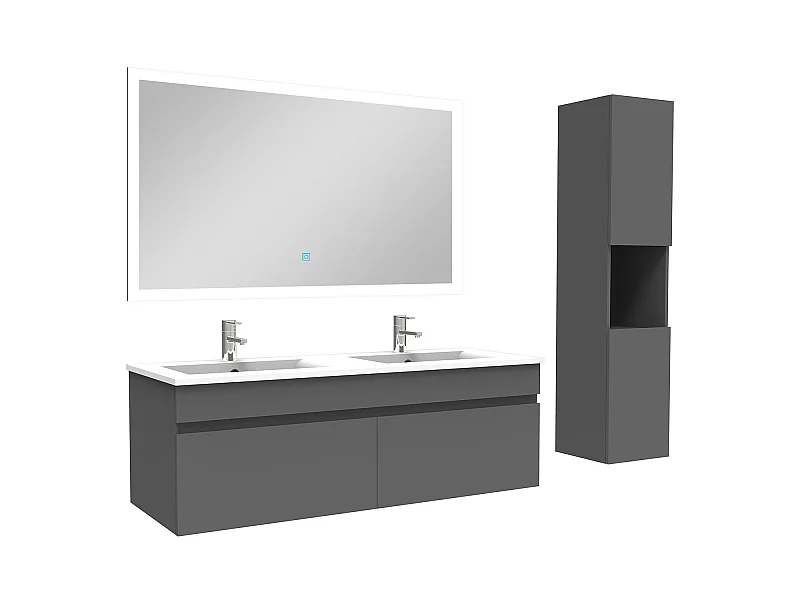 Ensemble Salle De Bain avec colonne et miroir 120cm meuble Anthracite, Aica