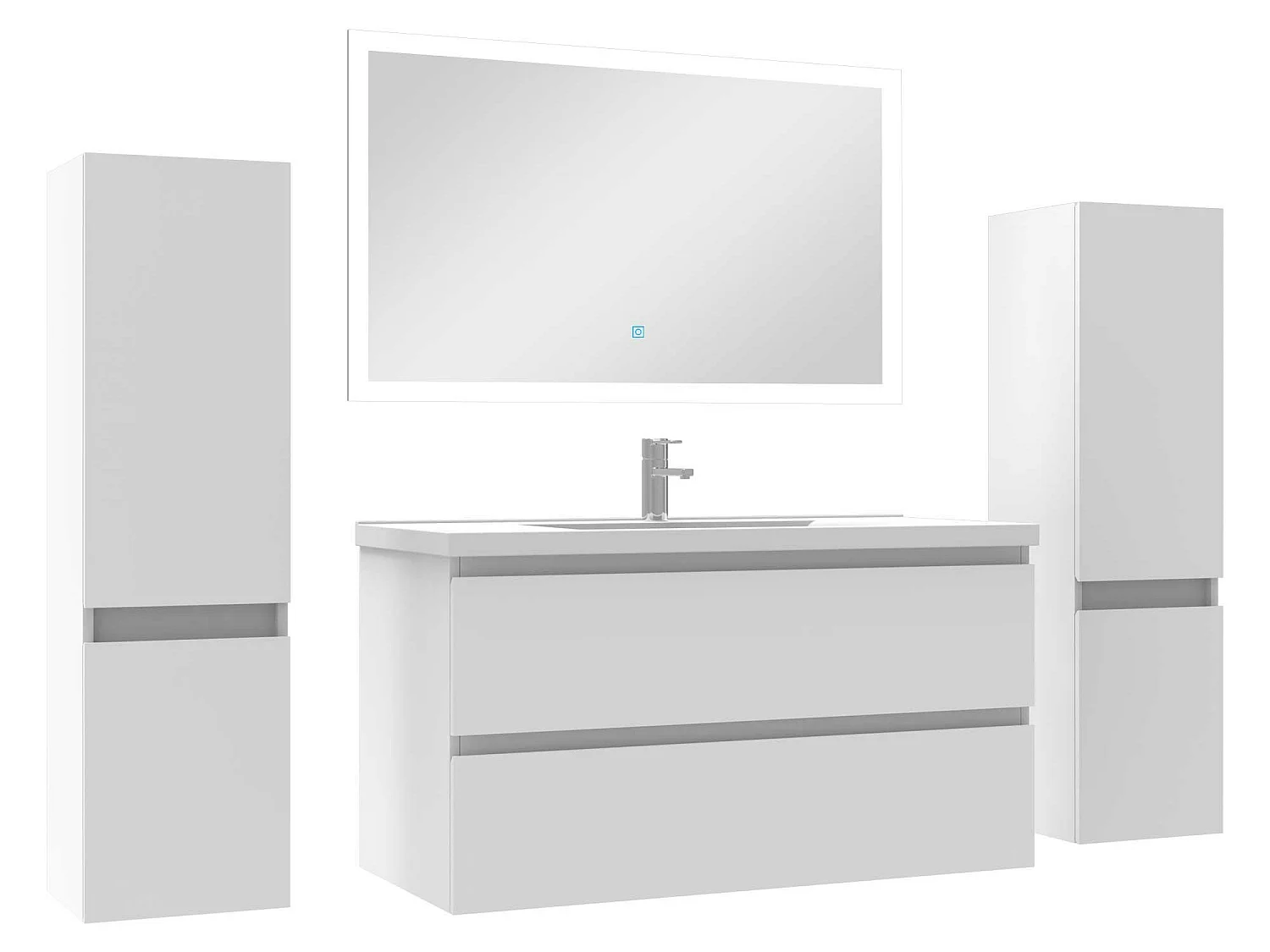 Ensemble meubles Salle de Bain 100cm vasque + colonnex2 + LED miroir Blanc