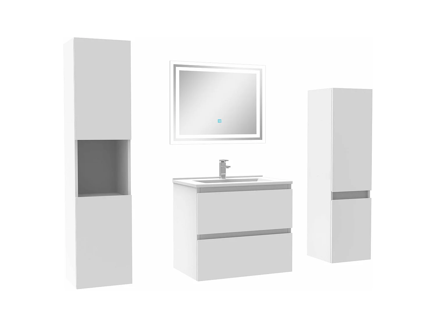 Ensemble meubles Salle de Bain 60cm vasque et colonnex2 et miroir lumineux Blanc