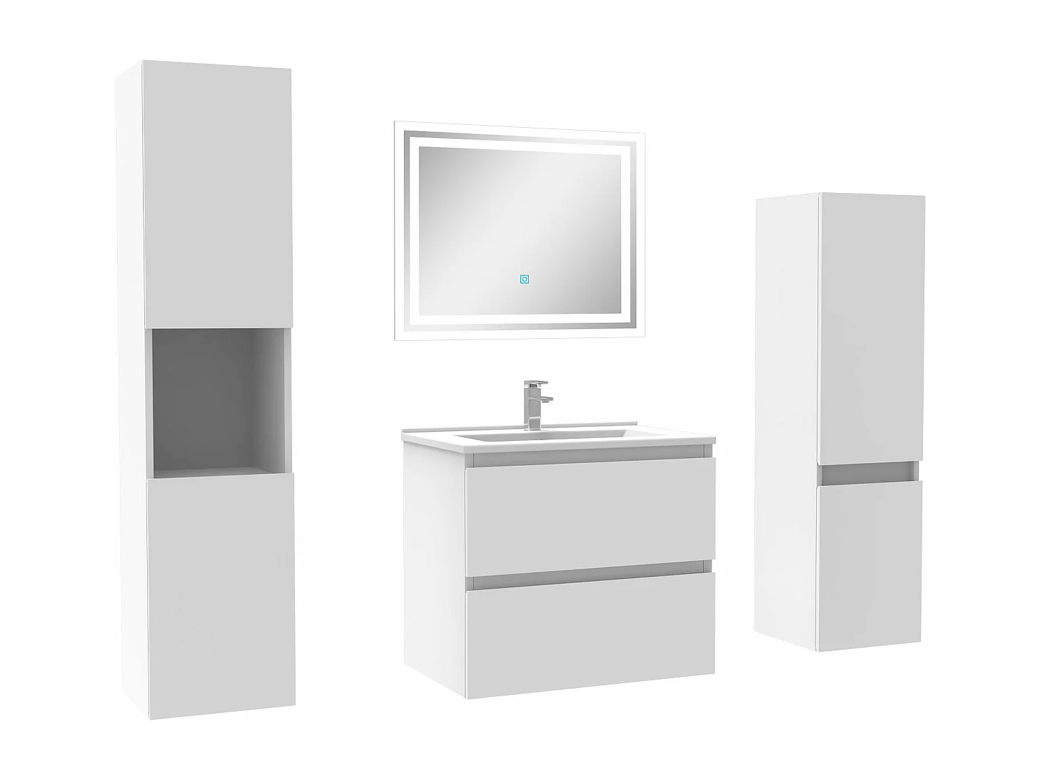 Ensemble meubles Salle de Bain 60cm vasque et colonnex2 et miroir lumineux Blanc