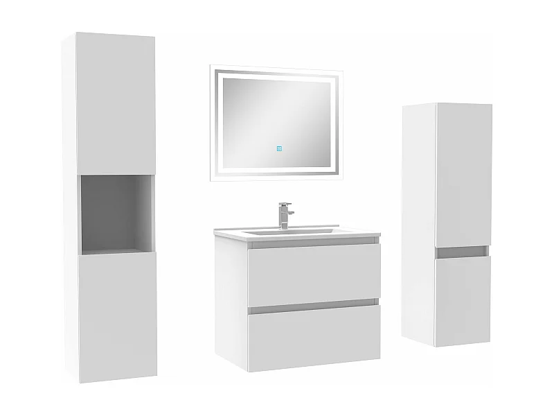 Ensemble meubles Salle de Bain 60cm vasque et colonnex2 et miroir lumineux Blanc