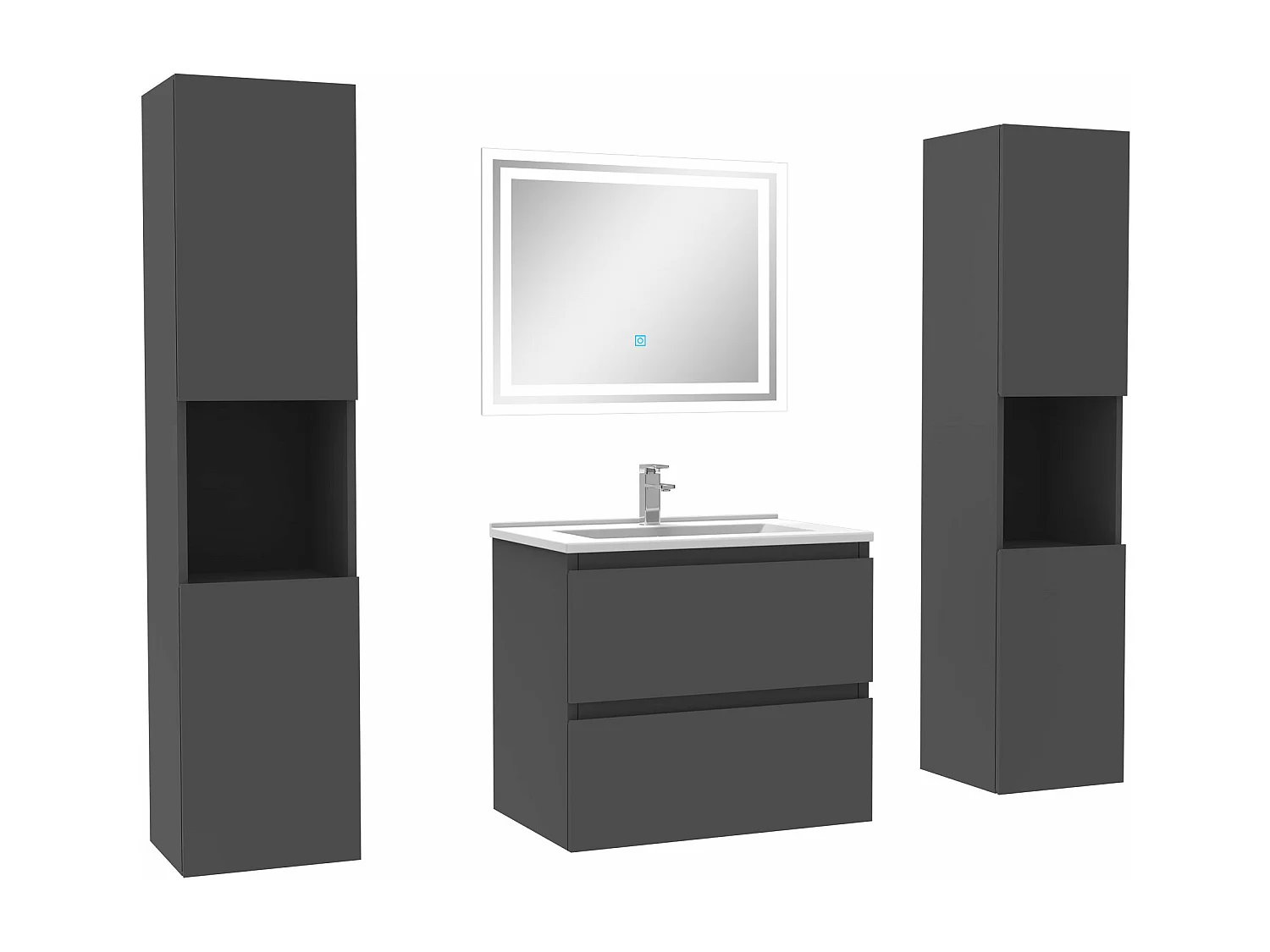 Ensemble meubles Salle de Bain 60cm avec colonne + miroir lumineux Anthracite