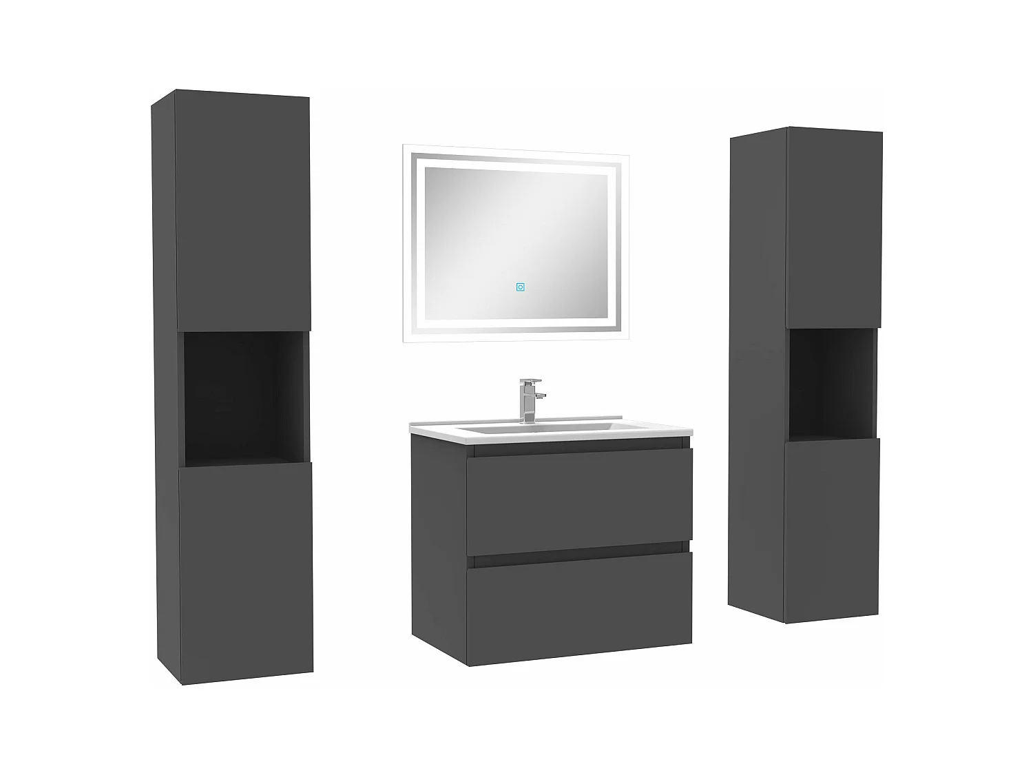 Ensemble meubles Salle de Bain 60cm avec colonne + miroir lumineux Anthracite