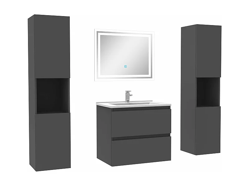 Ensemble meubles Salle de Bain 60cm avec colonne + miroir lumineux Anthracite