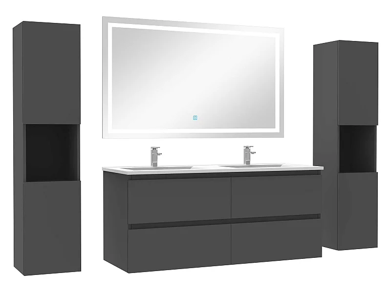 Ensemble meubles Salle de Bain 120cm vasque + colonne + miroir lumineux Anthracite