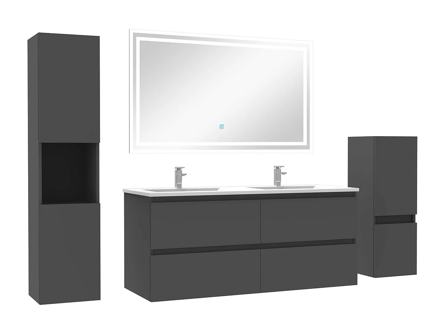 Ensemble meubles Salle de Bain 120cm vasque et colonnex2 et miroir Anthracite