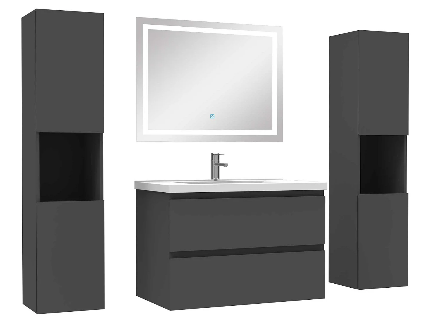 Ensemble meubles Salle de Bain 80cm vasque + colonne + miroir lumineux Anthracite