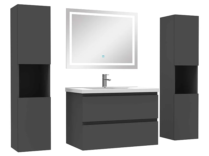 Ensemble meubles Salle de Bain 80cm vasque + colonne + miroir lumineux Anthracite