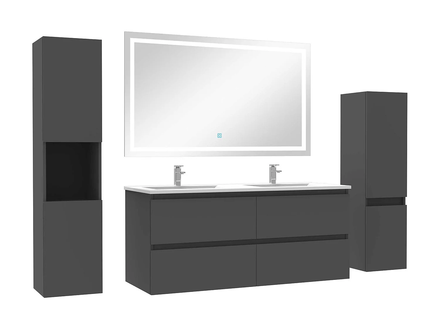 Ensemble meubles Salle de Bain 120cm vasque + colonne + miroir LED Anthracite