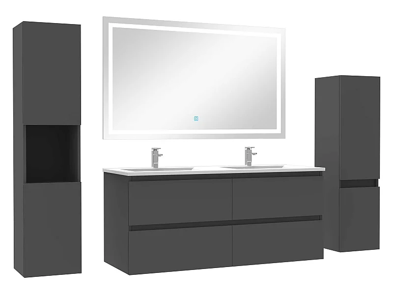 Ensemble meubles Salle de Bain 120cm vasque + colonne + miroir LED Anthracite
