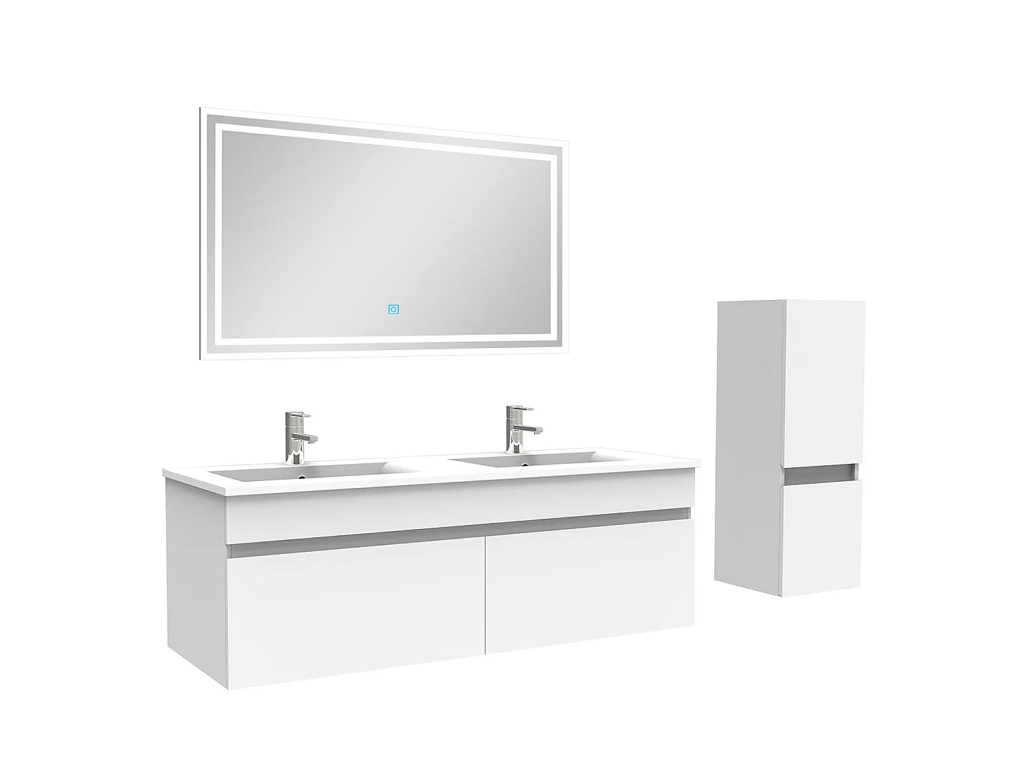 Ensemble Salle De Bain 120cm meuble blanc avec colonne et miroir lumineux, Aica