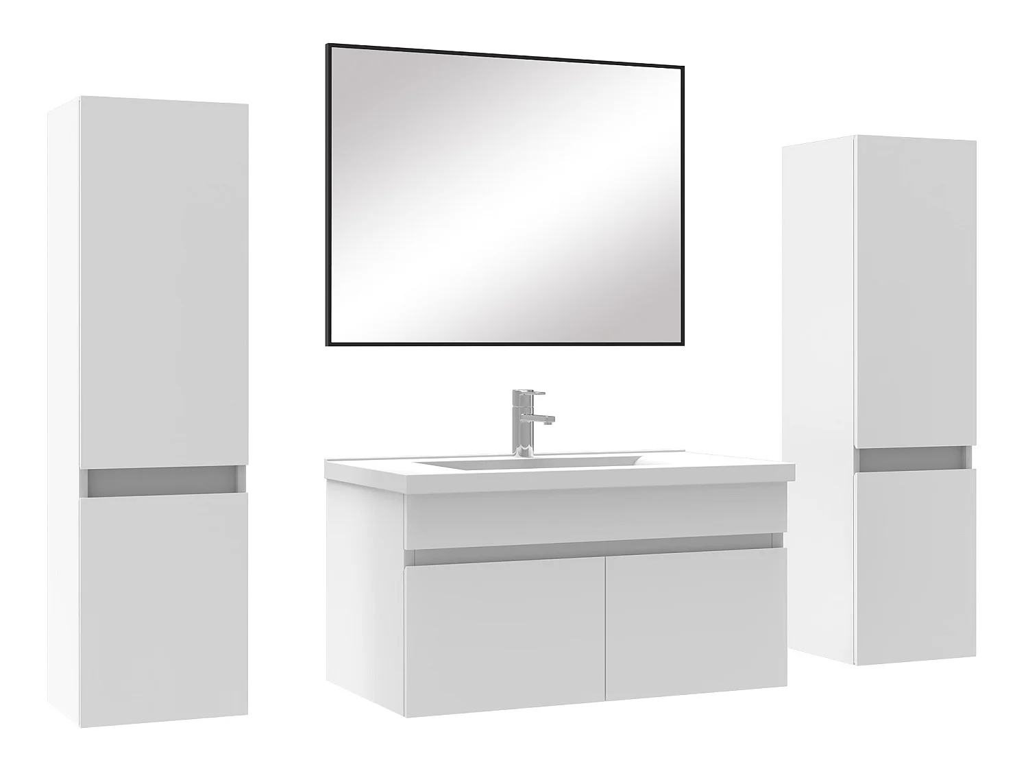 Ensemble meubles Salle de Bain 80cm simple vasque avec colonne + miroir Blanc