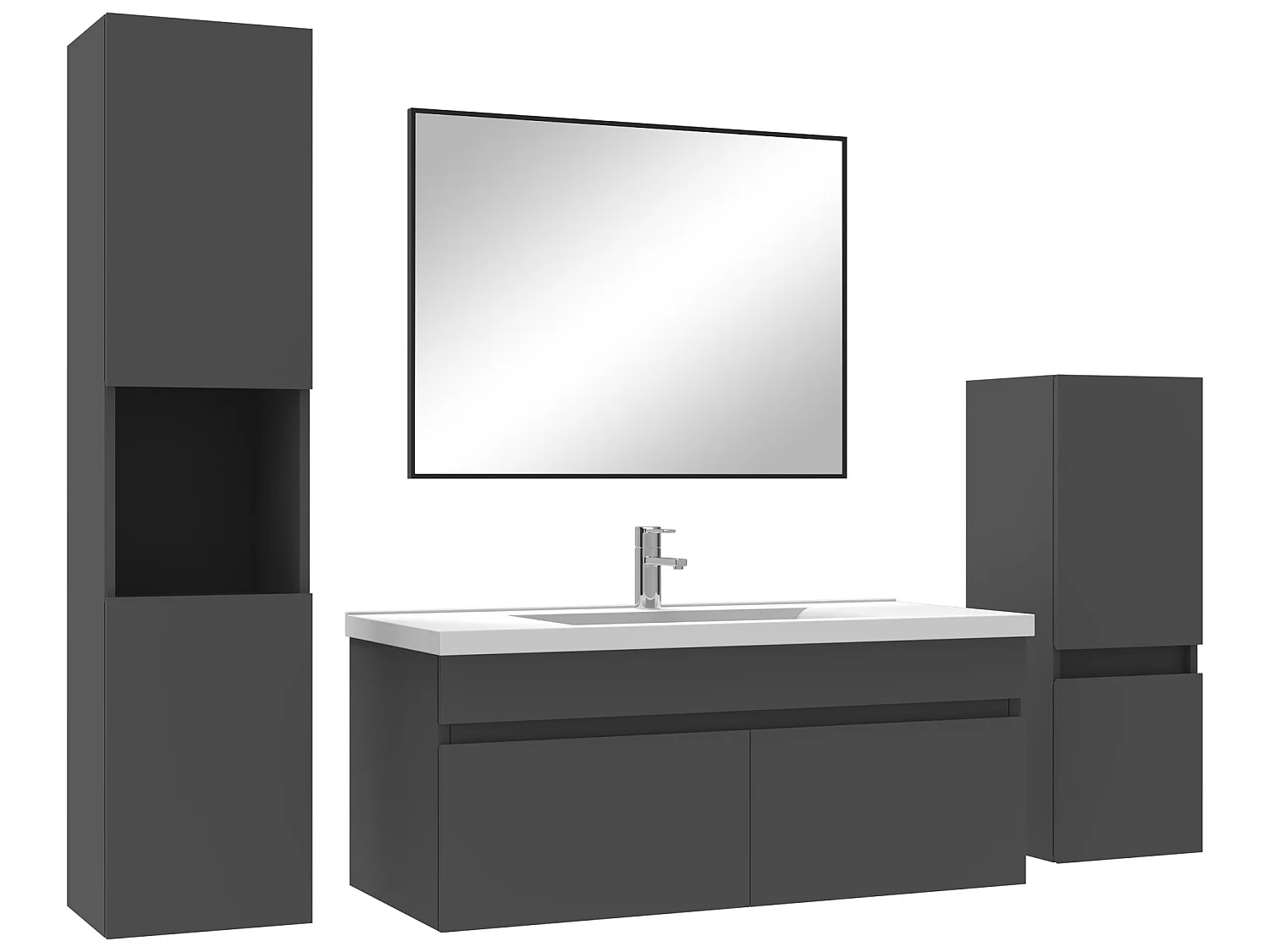 Ensemble meubles Salle de Bain 100cm avec colonne + miroir mural Anthracite