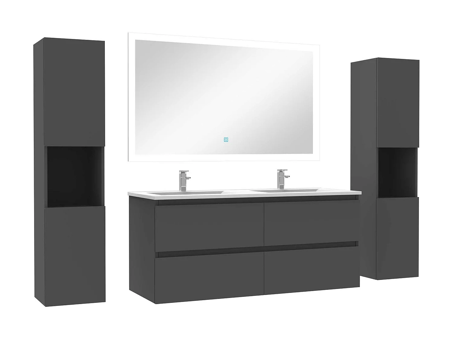 Ensemble meubles Salle de Bain 120cm vasque et colonnex2 et LED miroir Anthracite