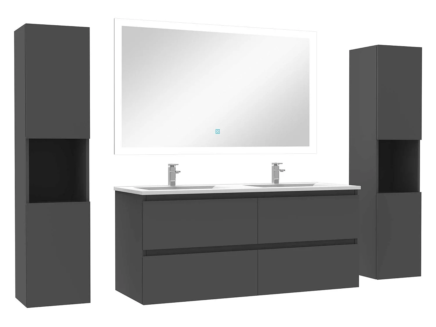 Ensemble meubles Salle de Bain 120cm vasque et colonnex2 et LED miroir Anthracite