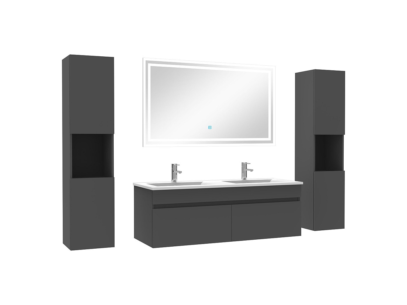 Ensemble meubles Salle de Bain double vasque 120cm, colonnex2 et miroir