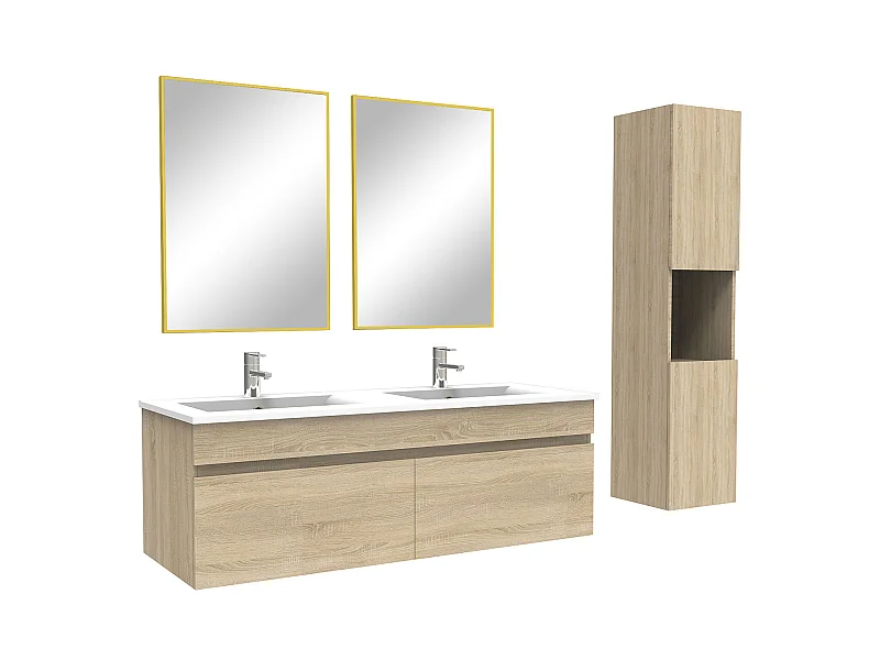 Ensemble meuble et vasque et colonne et miroir 120cm meuble salle de bain Chêne Wotan,Aica