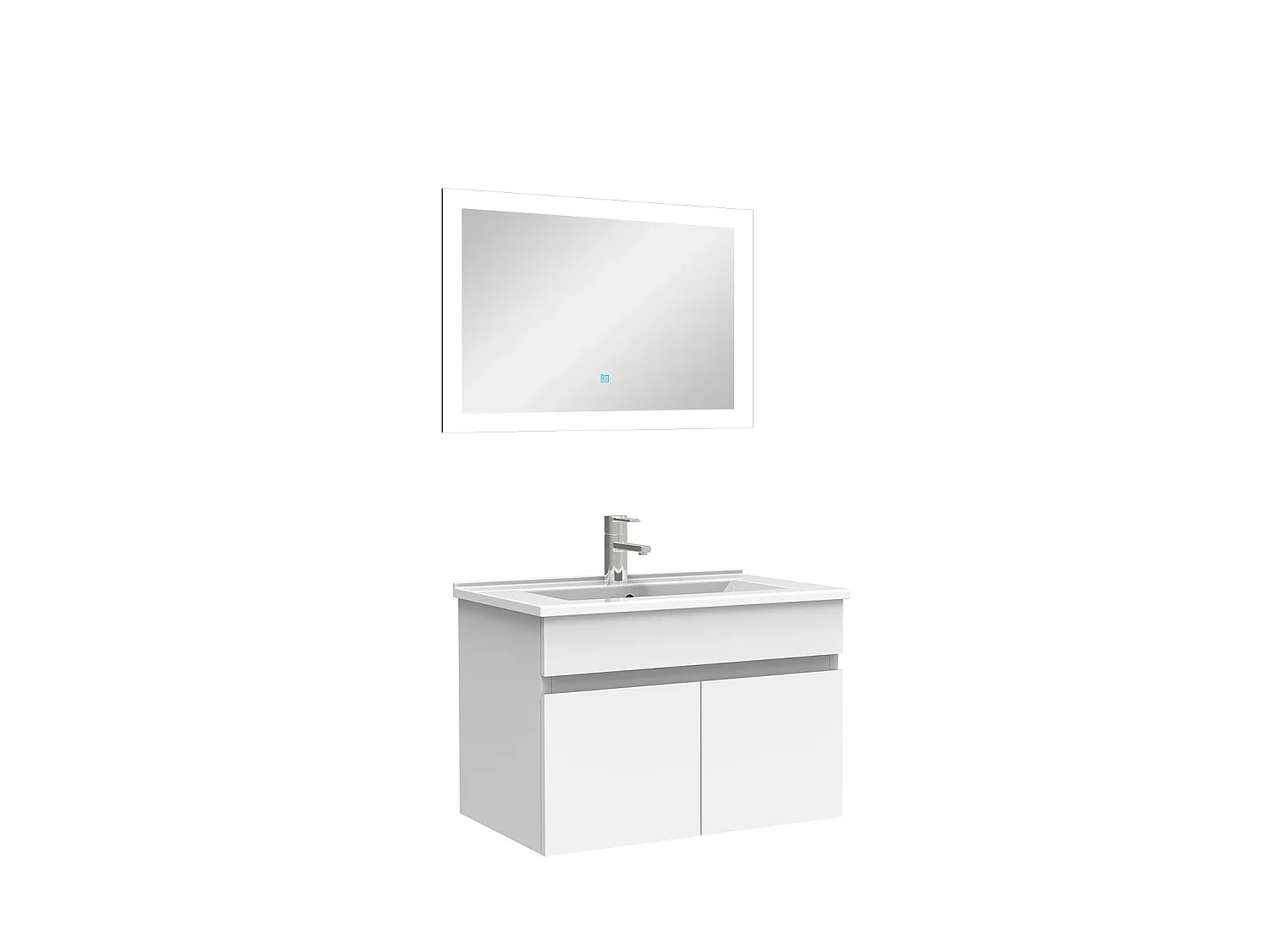 Ensemble Salle De Bain simple vasque 60cm meuble blanc avec miroir lumineux, Aica