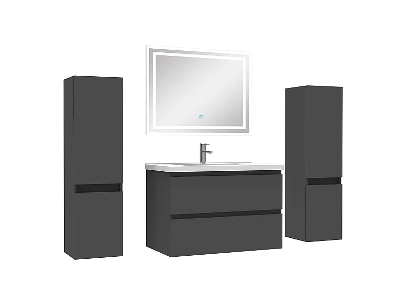Ensemble meubles Salle de Bain 80cm avec colonnex2 + miroir lumineux Anthracite