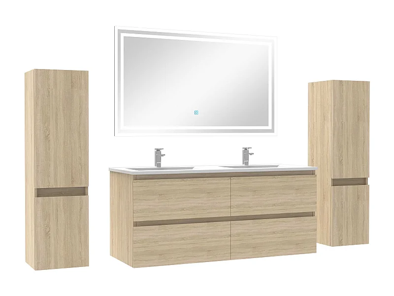 Ensemble meubles Salle de Bain 120cm avec colonnex2 + miroir lumineux Chêne Wotan
