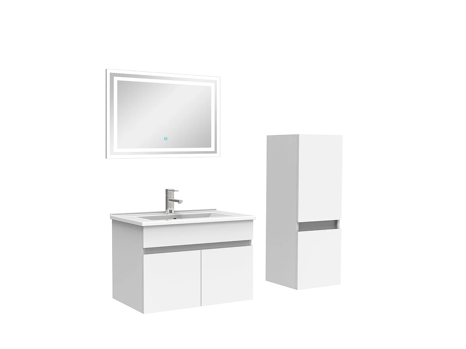 Ensemble Salle De Bain 60cm meuble blanc avec colonne et miroir lumineux, Aica