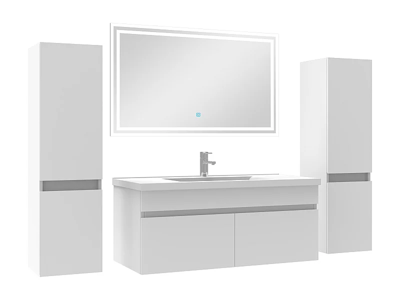 Ensemble meubles Salle de Bain simple vasque 100cm, colonnex2 + miroir Blanc