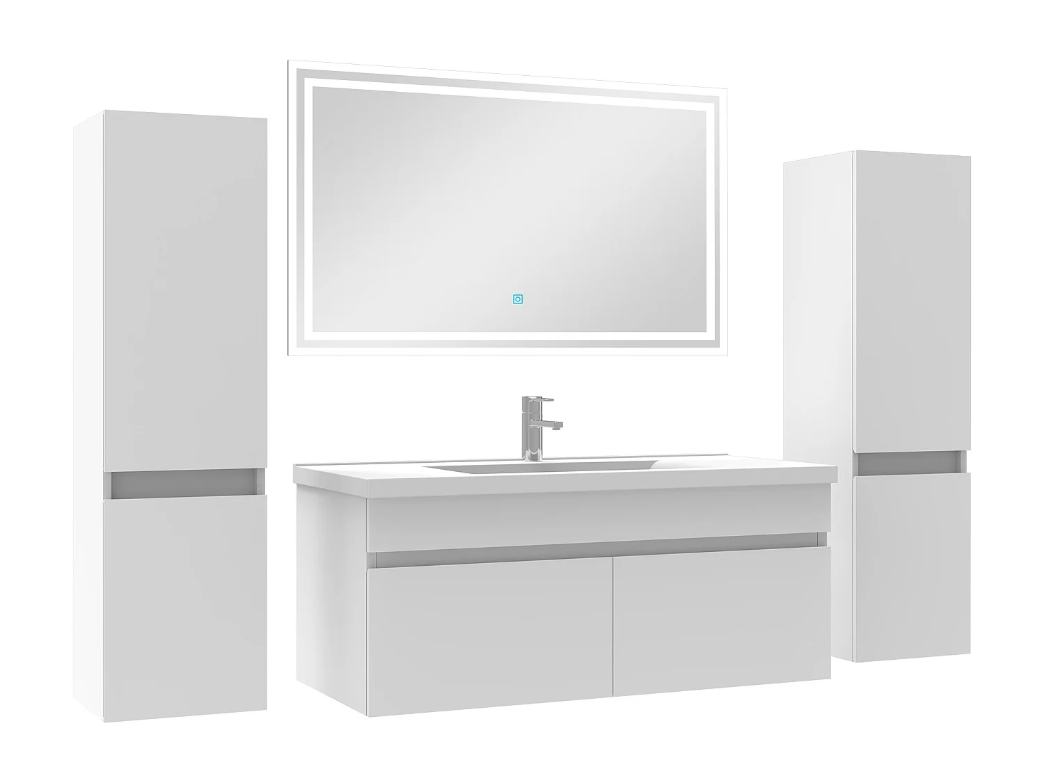 Ensemble meubles Salle de Bain simple vasque 100cm, colonnex2 + miroir Blanc