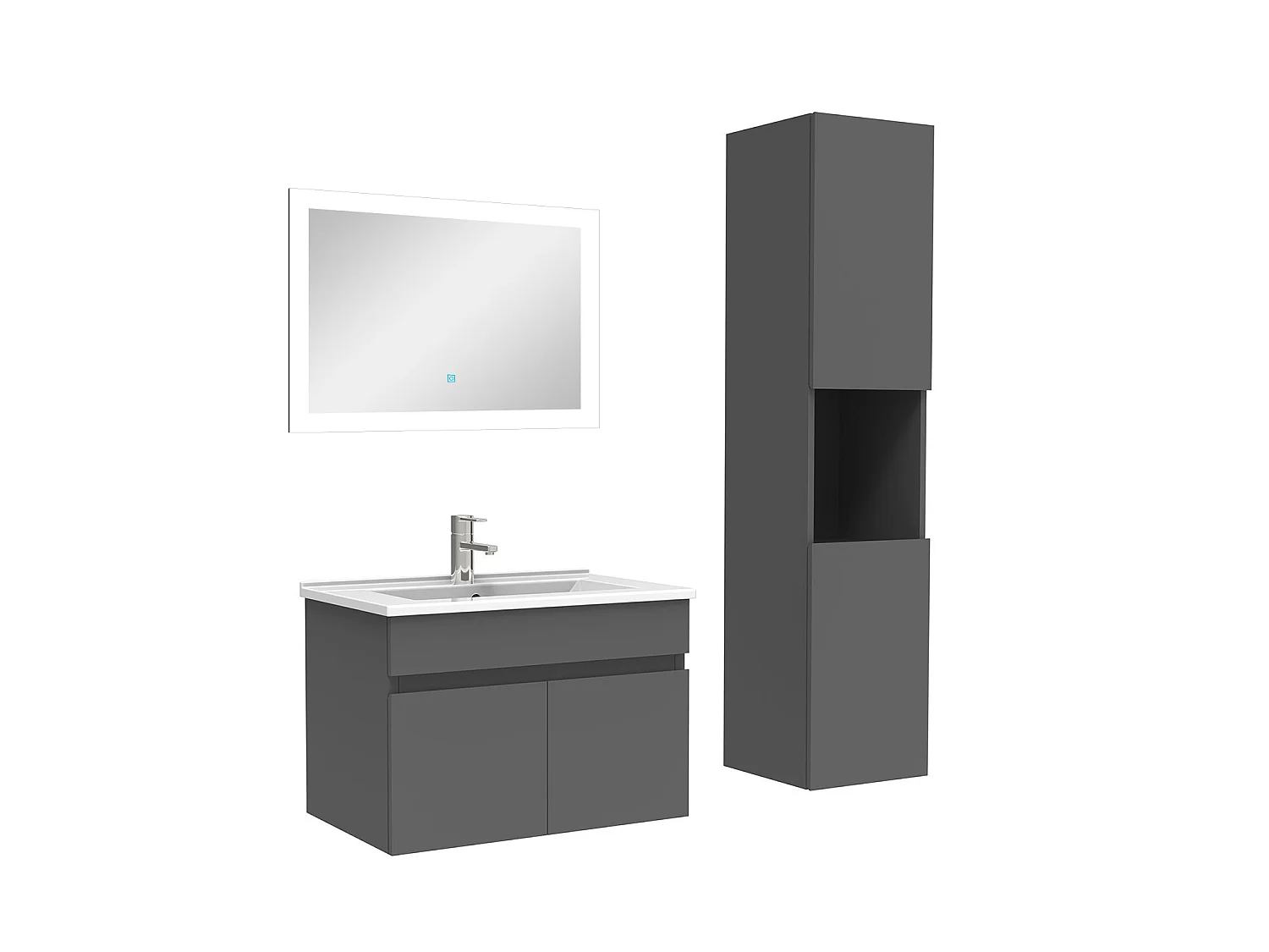 Ensemble Salle De Bain avec colonne et miroir 60cm meuble Anthracite, Aica