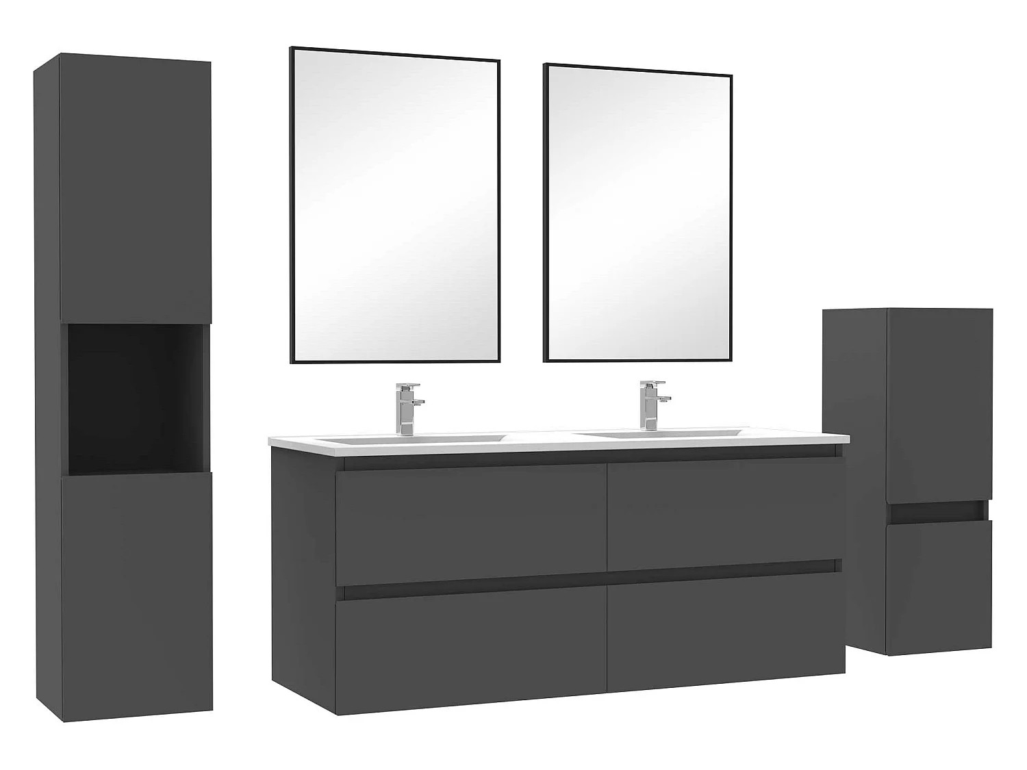 Ensemble meubles Salle de Bain 120cm double vasque + colonne + miroir mural Anthracite
