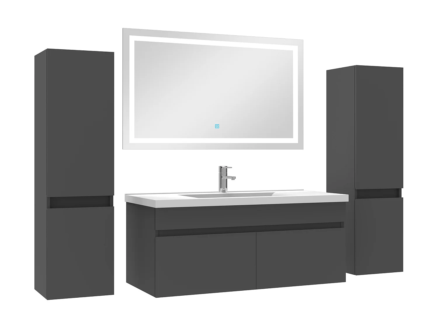 Meuble Salle de Bain 100cm vasque + colonne + miroir lumineux Anthracite