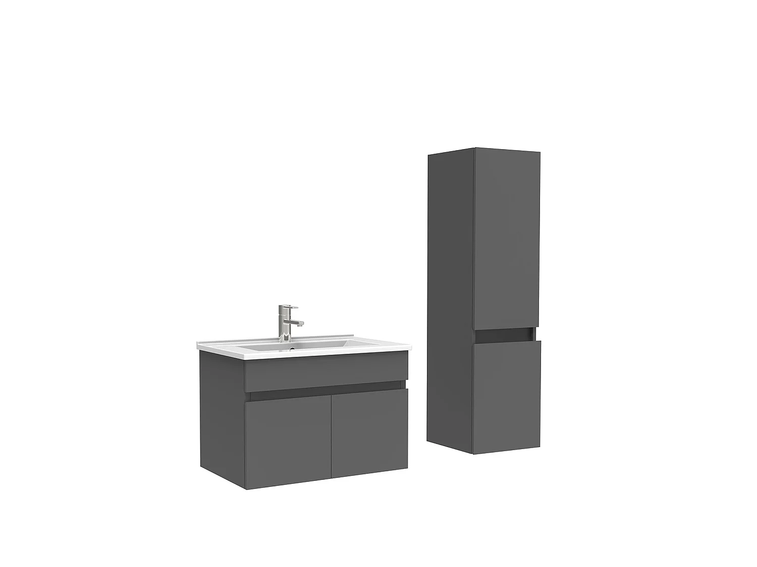 Meuble Salle de Bain avec colonne 60cm Anthracite avec vasque ceramique, Aica